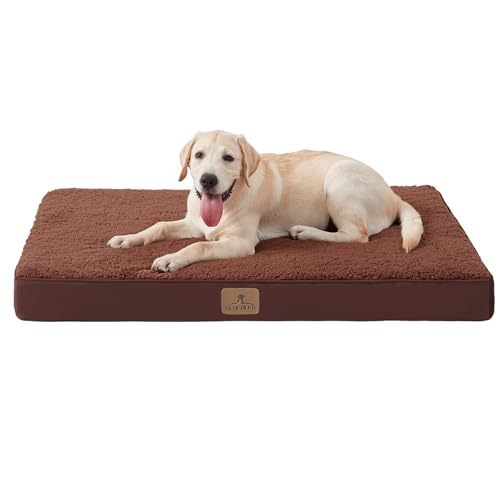 Bedfolks Orthopedic Dog Bed for Extra Large Dogs - Egg Foam Dog Crate Bed with Removable Waterproof Cover, Pet Bed Mat Suitable for Dogs and Pets Up to 90 lbs (41 x 29 x 3.5 inches, Brown) - color: Brown, size: 41.0"L x 29.0"W x 3.5"Th