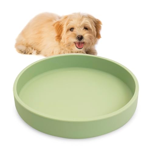 Silicone Dog Bowl Shallow Cat Food Bowls 7" Wide Puppy Plates Whisker Fatigue Pet Feeding Dishes for Dry Food and Wet Food Indoor (Round Bean Green) - color: 1 Pcs-(Bean Green), size: L: 7 inches - without Suction Cup