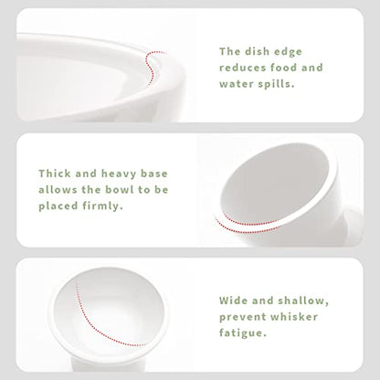 CEEFU Extra Wide Elevated Ceramic Cat Bowl, 6.2" Shallow Dish for Whisker Fatigue Relief, 5" Height for Easy Feeding, Durable Raised 2 Cat Food Bowls, White - color: White-2 Food Bowl