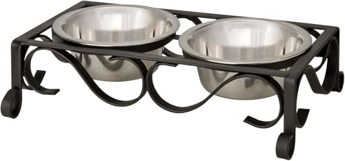 Loving Pets Elevated Dog Bowls – Raised Stainless Steel Dog Bowls with Steel Stand – Non-Skid, No Spill Feeder for Small, Medium & Large Dogs – Easy to Clean, Durable Raised Dog Feeding Station - color: Matte Black, size: 1 Quart