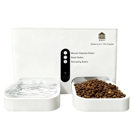 Automatic Pet Feeder and Water Dispenser 2-in-1 Set with WiFi, Proximity Sensor, Easy APP Operation, Real-time Video Monitoring for Cats and Dogs