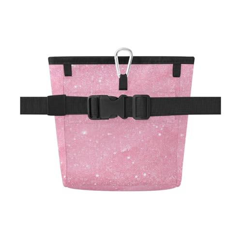 Dog Treat Pouch Magnetic Closure Reflective Webbing Training Bag with Adjustable Waist Belt Crossbody Strap Zippered Pocket, Pink Glitter Texture