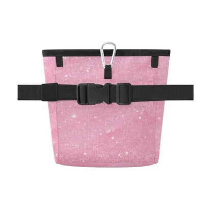 Dog Treat Pouch Magnetic Closure Reflective Webbing Training Bag with Adjustable Waist Belt Crossbody Strap Zippered Pocket, Pink Glitter Texture