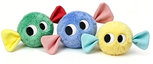 Squeaky Dog Toys, [3 Pack] 2'' Tough Stitched Plush Squeak Ball Toy, Soft Spiky Bouncy Fetch Play Balls for Puppy Small Dogs, Colorful Christmas Candy Dog Toys - color: Candy Dog Pack