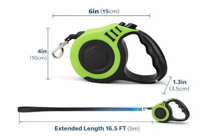 Retractable Dog Leash 16.5 ft Heavy Duty with One-Button Brake & Lock, Tangle-Free Swivel Hook, Comfortable Anti-Slip Handle for Small & Medium Dogs (Green and Black) - color: Green and Black