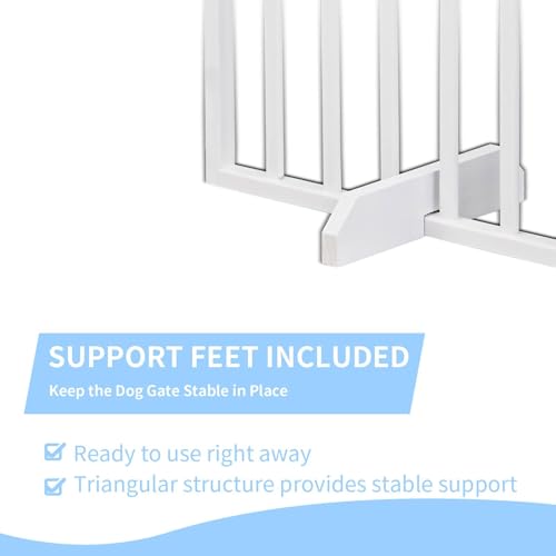 24" Tall Wooden Dog Gates, 4 Panels Pet Fences Indoor, Freestanding Foldable Pet Gates Wide Dog Barrier Set of Support Feet Included, for Stairs, House, Doorway 72''x24'' (White) - size: 24in White