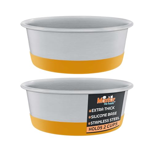 Master Pet Supply Stainless Steel Dog Bowls Set of 2 with Extra Thick Silicone Base - 2 Cup (16 oz) Mango Tango, Non-Slip, Dishwasher Safe Metal Bowls, Pet Dog Food Bowl for Dogs, Cats, Anti Rust - color: Mango Tango, size: 2 Cups (16 oz) 2 Pack