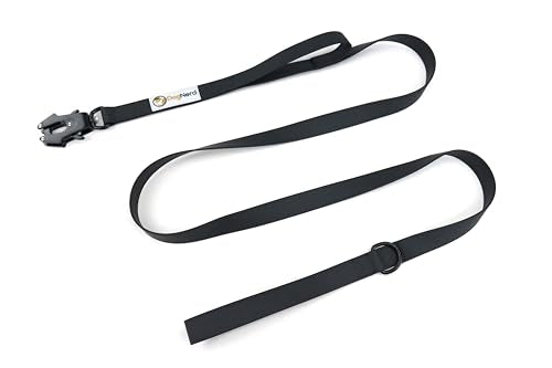 6ft Black Dual Handle Silicone Tactical Dog Leash for Medium, Large, Giant, Police Breeds | Quick Release Swivel Clip Carabiner | Coated Nylon Heavy Duty | Strong Puller | Training Leashes - color: Black