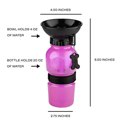 Highwave AutoDogMug Dog Water Bottle with Built-in Bowl, 20 oz, Pink - color: Pink