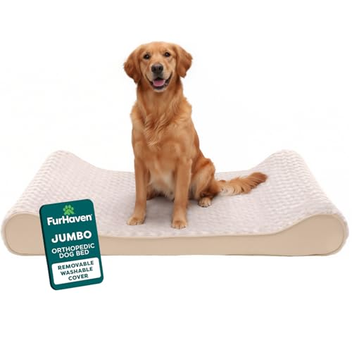 FurHaven Orthopedic Dog Bed for Large Dogs, Luxe Lounger Contour Mattress with Solid Orthopedic Foam Slab for Joint Support, Removable Washable Cover, Jumbo XL, Plush Suede, Cream - color: Cream, size: Jumbo/XL