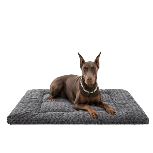 Washable Dog Bed Mat Crate Pad Soft Fluffy Pet Kennel Beds Dog Sleeping Mattress for Large Jumbo Medium Small Dogs, 53 x 36 Inch, Grey - color: Grey, size: 53.00" x 36.00" x 1.50"