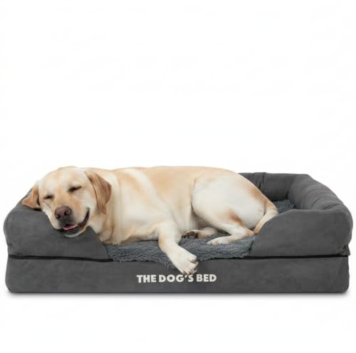 The Dog’s Bed Orthopedic Memory Foam Dog Bed with Bolsters for Large Dogs, Waterproof Washable Cover, Anti-Slip Base, Calming Surface – CertiPUR-Certified Foam, Fur Fabric, Grey Fur, Large - color: Grey Fur, size: Large Beds