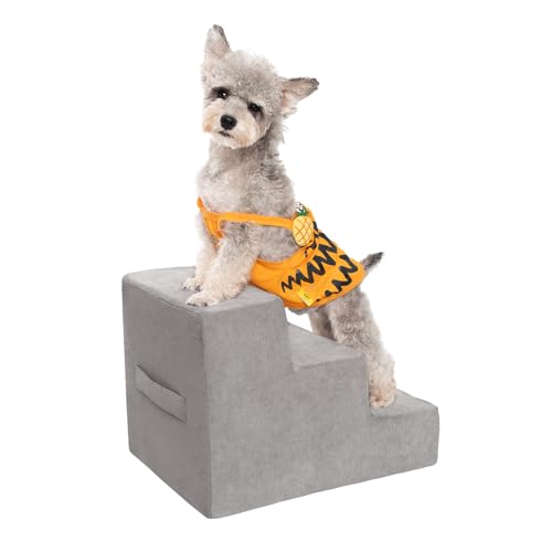 MEWANG Dog Stairs for Small & Medium Dogs and Old Cats –3/4/ 5 Steps High-Density Foam Pet Ramp for Bed & Couch, Non-Slip, Washable Cover, Grey (Square Corner, 3 Steps: 17.95''×14.96''×13.70'') - color: Square Corner, size: 3 steps: 17.95''L×14.96''W×13.7