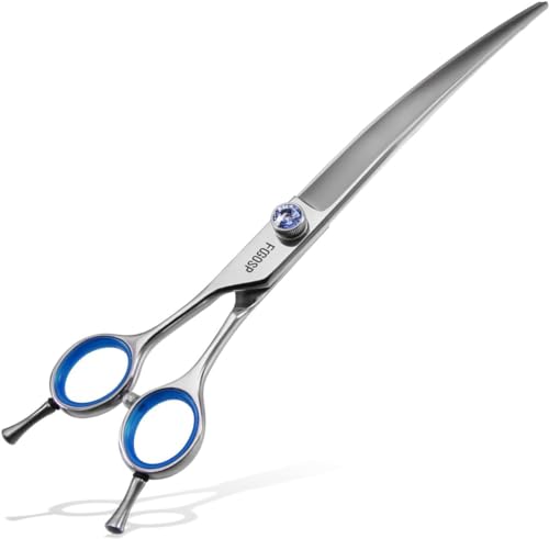 Left Handed Curved Scissors for Dog Grooming 7" Downward Professional Curved Shears Dog Grooming for Poodle Pet Cat Face Japan 440C Stainless Steel Super Sharp(7.0 curved) - size: 7.0 inch, style: Curved Shears