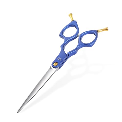 6.5'' Small Blue Straight Dog Grooming Scissors Professional Trimming Shears with Ultra-Lightweight Offset Handle 440C Stainless Steel Pet Scissors for Face and Paws - color: Blue Straight