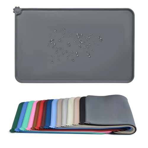 AUDWUD Silicone Waterproof Pet Feeding Mats,Anti Slip Bowl Pad,Dog Mat for Food and Water - color: Grey, size: 18.5" x 11.5"