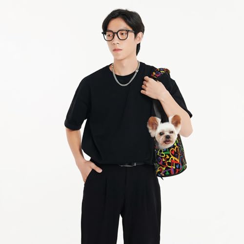 Dog Purse Carrier with Safety Hook - Foldable & Hands-Free Dog Cat Carrier Bag for Subway, Travel, Shopping up to 20lbs,Heart Pattern - color: Heart Pattern