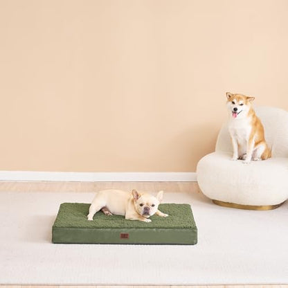 EHEYCIGA Orthopedic Foam Dog Bed, Medium, 30"L x 20"W x 3.5"Th, Dark Green - color: Olive Green, size: 30*20*3.5 inches