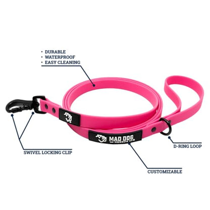 Biothane Dog Leash by Mad Dog Products - (.75" x 6 Foot Clip Leash, Pink) - color: Pink