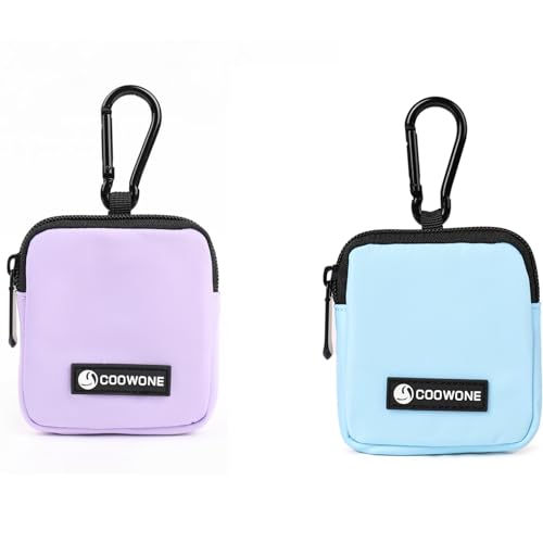Dog Treat Pouch 2 PCS, Waterproof Small Dog Treat Bag for Leash, Hands Free Puppy Walking Bag with Carabiner, Pet Poop Bag Holder for Pet Puppy Travel or Outdoor Use, Zipper Closure to Avoid Spilling - color: Blue+Violet