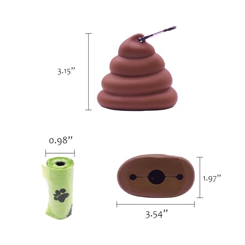 Dog Poop Bag Holder for Leash With Carabiner Clip, Dispenser Includes 15 Waste Bags Roll, Funny Silicone Holder