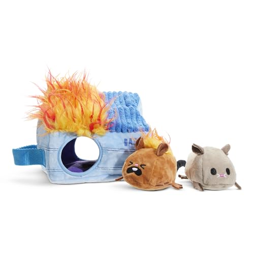 BarkBox Hide N' Squeak Dumpster Fire Dog Toy | 3-in-1 Plush Set with 2 Squeakers, Crinkle & Woven Strap | for Extra Small to Small Dogs - color: Dumpster Fire