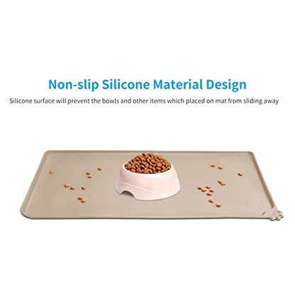 AUDWUD Silicone Waterproof Pet Feeding Mats,Anti Slip Bowl Pad, Dog Mat for Food and Water - color: Taupe, size: 18.5" x 11.5"