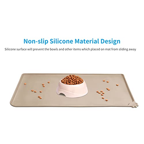 AUDWUD Silicone Waterproof Pet Feeding Mats,Anti Slip Bowl Pad, Dog Mat for Food and Water - color: Taupe, size: 21" x 15"