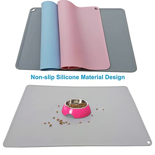 JiangYanus Silicone Pet Feeding Mat for Dog Cat Bowls, Non Slip Waterproof | Cat & Dog Bowl Mats Tray with Raised Edges for Food and Water, Pet Bowl Mat Dog Placemats to Prevent Water Spills on Floor - color: Blue