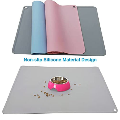 JiangYanus Silicone Pet Feeding Mat for Dog Cat Bowls, Non Slip Waterproof | Cat & Dog Bowl Mats Tray with Raised Edges for Food and Water, Pet Bowl Mat Dog Placemats to Prevent Water Spills on Floor - color: Blue