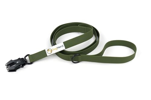 6ft Army Green Dual Handle Silicone Tactical Dog Leash for Medium, Large, Giant, K9 Breeds | Quick Release Swivel Clip Carabiner | Coated Nylon Heavy Duty | Strong Puller | Training Leashes - color: Army Green
