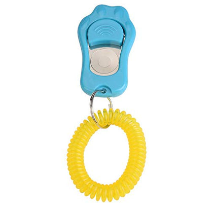 Adjustable 3 Gears Pet Dog Training Clicker Paw Shaped with Wrist Strap for Cats Birds(Blue) - color: blue