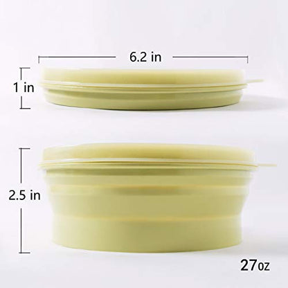 IYYI ME.FAM Silicone Collapsible Bowl with Lid - 800ML Folding Travel Bowl for Camping, Hiking - Heat Resistant - color: Apple Green