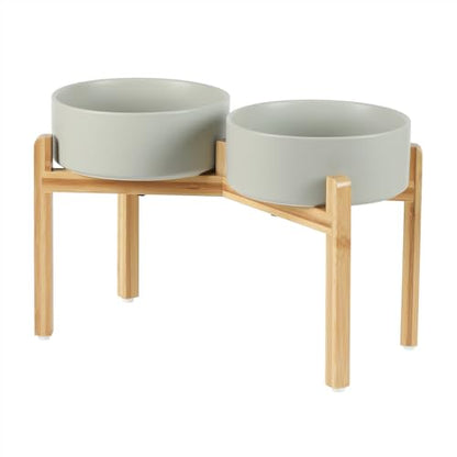 Havniva 8.3” Dog Bowls Elevated Ceramic Dog Food and Water Bowl Set, Double Raised Dog Water Bowl with Stand Non-Slip Rubber Base Large Capacity Feeding Pet Food Bowl for Large Dogs - color: Matte Gray - 2 Bowls+Stand, size: 8.3 Inch