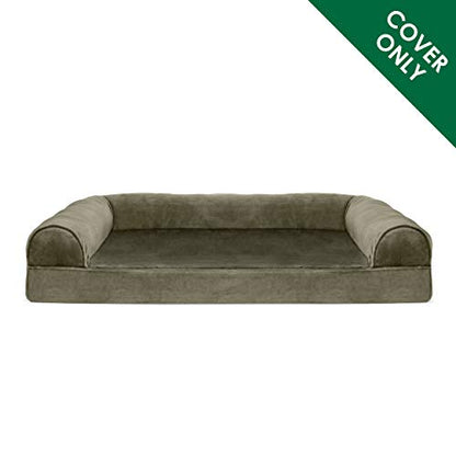 Furhaven Replacement Dog Bed Cover Faux Fur & Velvet Sofa-Style, Machine Washable - Dark Sage, Jumbo (X-Large) - color: (Faux Fur & Velvet) Dark Sage, size: Jumbo