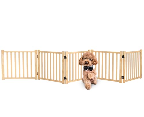 Wooden Freestanding Dog Gate Indoor, 16.9" H No-Painted Foldable Dog Gates, Portable Doggy Gate for Stairs Doorways- 5 Panels - size: 【5 Panels】H:16.9"