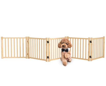 Wooden Freestanding Dog Gate Indoor, 16.9" H No-Painted Foldable Dog Gates, Portable Doggy Gate for Stairs Doorways- 5 Panels - size: 【5 Panels】H:16.9"