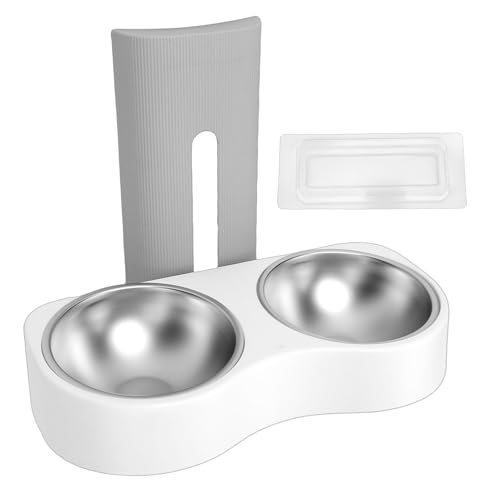 Wall Mounted Pet Bowl, Stainless Steel Pet Feeding Station with Adjustable Height Anti Tip Design, Wall Dish for Dog and Cat, Mounted Elevated Feeder (Grey White) - color: Grey White