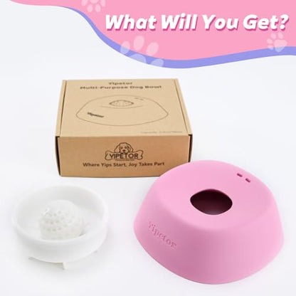 Yipetor Slow Feeder Dog Bowls for Liquid Treat, 【Enrichment Ball-Roll】 Bone Broth Dog Lick Bowl, 3/4 Cup Yogurt Pup Lick Toy for Large Medium Small Breeds Dietary Supplement/Post-op Nutrition (Pink) - color: pink