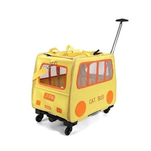 2-in-1 Soft-Sided Pet Travel Bag, Rolling Cat Carrier with Wheels, Large Pet Trolley, Mobile Pet Cage for Small and Medium Dogs and Cats(Yellow) - color: Yellow