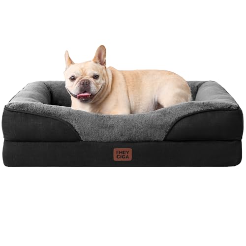 EHEYCIGA Orthopedic Dog Bed for Medium Dog, 30x20 Inch Memory Foam Dog Couch Bed with Sides, Waterproof Liner & Washable Removable Cover, Bolster Pet Sofa, Grey/Black - color: Grey/Black, size: 30x20x6.5