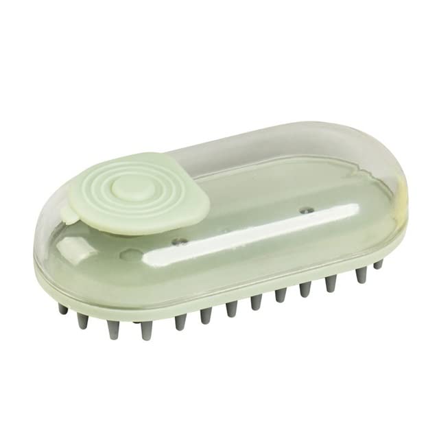 Dog Bath Brush Pet Grooming Soothe Massage With Shampoo Dispenser Soft Silicone Bristle For Short Haired Cat Shower(Green) - color: Green