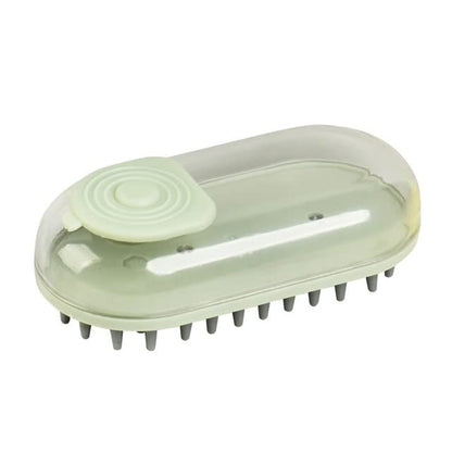 Dog Bath Brush Pet Grooming Soothe Massage With Shampoo Dispenser Soft Silicone Bristle For Short Haired Cat Shower(Green) - color: Green
