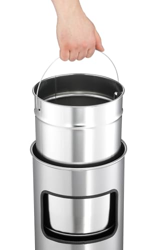 Durable Metal Round Waste Bin Charcoal with Ashtray Top | Bin Capacity 17 Litre | Ashtray Capacity 2 Litre | Perfect for Sheltered Outdoor Areas Such As Smoking Areas - color: Anthracite