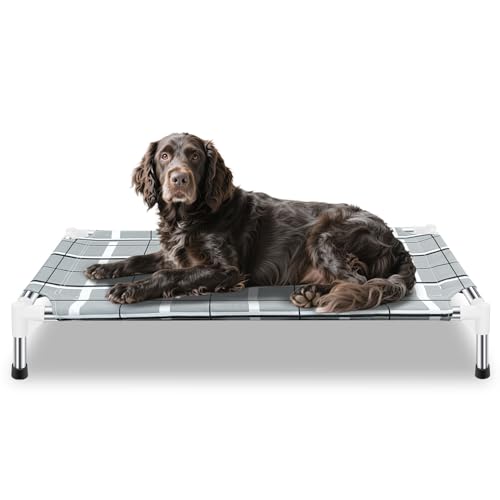 Elevated Raised Outdoor Dog Bed - Cooling Lifted Outside Dogs Cot Bed with Non-Slip Feet Dog Hammock Bed with Stainless Steel Frame Portable Puppy Pet Bed for Indoor & Outdoor - size: (M-):34'' x 20'' x 6''