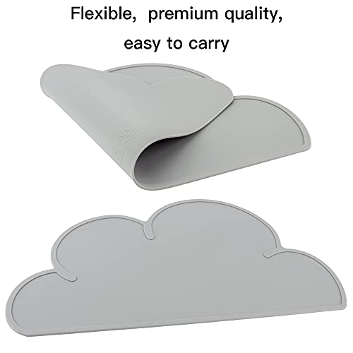 DesignSter Pet Food Mats–Dog Cat Feeding Mat Top Grade Cloud Silicone Pad Anti-Slip Waterproof Anti-Slip Bowl Placemat (Gray)