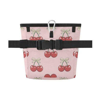 Cherry Water-Resistant Dog Treat Pouch, 3 Ways to Wear Treat Bag with Magnetic Closure & Reflective Strip, Hands-Free for Pet Training, Walking