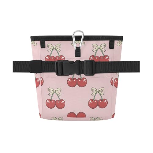 Cherry Water-Resistant Dog Treat Pouch, 3 Ways to Wear Treat Bag with Magnetic Closure & Reflective Strip, Hands-Free for Pet Training, Walking