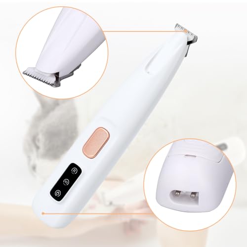 Iaolose Paw Trimmer, Upgrade Multifunctional Pet Hair Clippers Waterproof Rechargeable Pet Shaver with LED Light, Pet Paw Trimmer for Paws Eyes Ears Face Rump (1PC), White