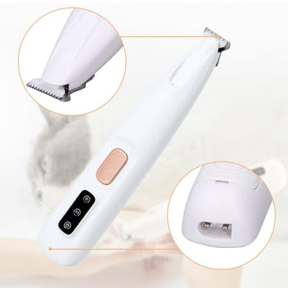 Iaolose Paw Trimmer, Upgrade Multifunctional Pet Hair Clippers Waterproof Rechargeable Pet Shaver with LED Light, Pet Paw Trimmer for Paws Eyes Ears Face Rump (1PC), White